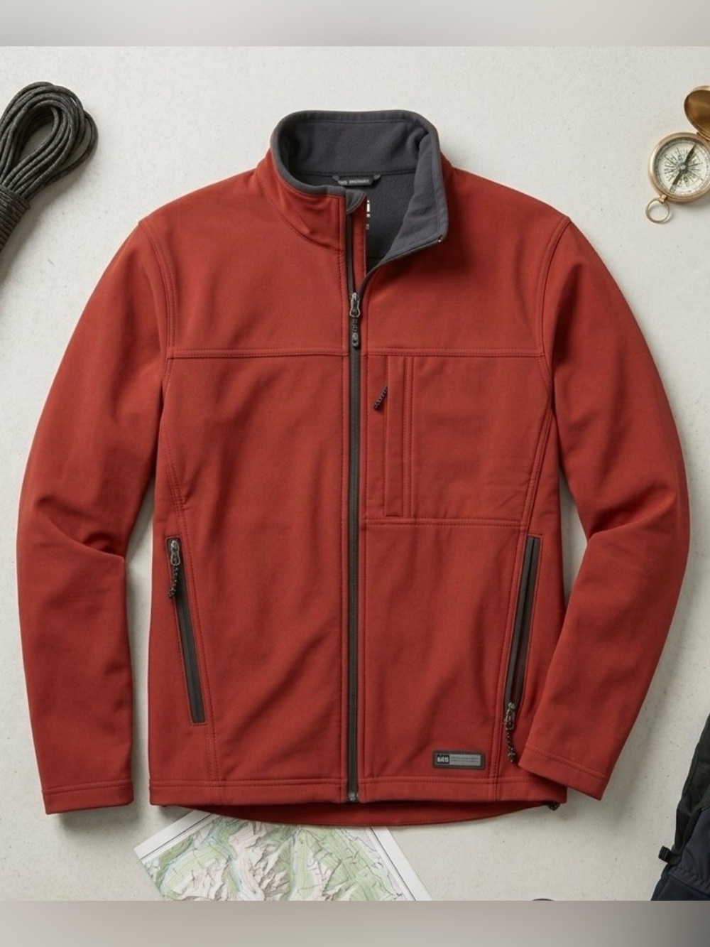REI Co-op Men's Full-Zip Softshell Jacket Red Fleece Lined Hiking Gorpcore L Vtg